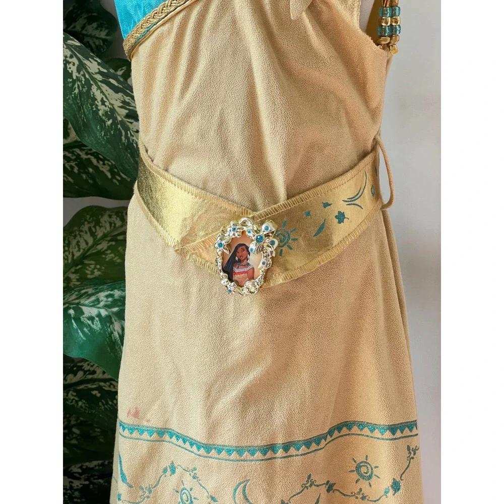 Disney Princess Pocahontas Costume Tan Gold Fringe One Shoulder Dress 3T-4T